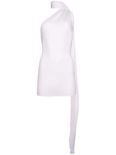 white high neck scarf detailing one-shoulder open back rear zip fastening thigh-length Neck Scarf Dress, Dress Neck, Shoulder Wrap, Alex Perry, Scarf Dress, Wrap Scarf, Alexa Chung, Neck Scarf, Van Cleef Arpels