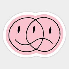 a pink sticker with two smiley faces in the shape of interlocking circles