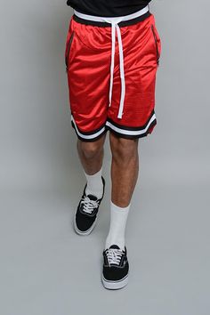 Red Casual Basketball Bottoms For Summer, Casual Summer Basketball Bottoms, Summer Athletic Shorts For Basketball, Casual Basketball Shorts, Casual Basketball Athletic Shorts, Streetwear Nylon Drawstring Shorts, Nylon Drawstring Shorts For Streetwear, Sporty Drawstring Shorts For Streetwear, Sporty Bottoms With Built-in Shorts For Basketball