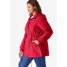 A soft, removable fleece lining combined with water resistant fabric makes this anorak ideal for fighting the elements. A removable hood with adjustable drawstrings blocks rain and wind, and a zip front with snap placket keeps water out. Drawstrings at the waist and hem allow you to adjust the silhouette to your perfect fit. Hooded Parka With Drawstring For Outdoor Activities, Drawstring Parka For Outdoor Activities, Outdoor Hooded Jacket With Drawstring, Functional Outdoor Outerwear With Drawstring, Red Functional Outerwear With Drawstring Hood, Functional Red Outerwear With Drawstring Hood, Solid Color Parka With Adjustable Hood For Rainy Weather, Rainy Weather Windbreaker With Drawstring Hood, Hooded Outdoor Outerwear With Drawstring