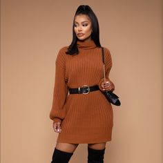 Cognac Color Turtle Neck Sweater Dress Brand New With Tags Size Xs Brown Turtleneck Dress Outfit, Brown Mini Dress For Winter, Brown Mini Sweater Dress For Winter, Brown Mini-length Sweater Dress For Winter, Brown Mini Length Winter Dress, Chic Brown Mini Dress For Winter, Brown Knee-length Mini Dress For Fall, Brown Mini Dress For Fall, Knee-length, Orange Casual Winter Dress