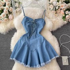 Spice girl denim dress, halter dresMaterial:denimColor:as pictureStyle:sexyFeatures:flouncesSize(CM):S,M,L 1inch=2.54cmS:length:61,bust:76,waist:66&ltp&gtM:length:62,bust:80,waist:70</p>&ltbr/>&ltp&gtL:length:63,bust:84,waist:74</p>&ltbr/>&ltp&gtAll items will arrive in 20-25 business days, if you have an emergency, please contact us to upgrade logistics.</p>&ltbr/>&ltp&gtNeed to add 16 dollars fast shipping(Arrive in 10-14 d Cute Denim Dress, Blue Denim Backless Dress, Fitted Cotton Suspender Dress For Party, Fitted Denim Dress With Ruffles, Cute Fitted Mini Suspender Dress, Fitted Summer Suspender Dress With Ruffles, Denim Blue Summer Party Dress, Casual Cotton Suspender Dress With Ruffles, Casual Denim Summer Party Dress