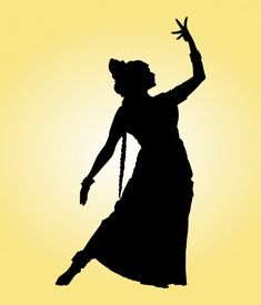 the silhouette of a woman in an apron dancing