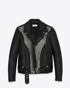 Black Biker Leather Jacket With Studs, Studded Biker Leather Jacket, Luxury Studded Leather Jacket, Ysl Leather Jacket Studs Men, Gothic Leather Jacket With Studs, Cotton Lycra Fabric, All Black Fashion, Leather Jacket Men, All Black