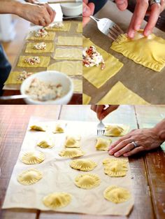 two pictures showing the process of making dumplings