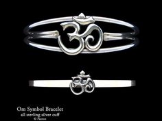 "Handmade OM symbol cuff bracelet created in all sterling silver. These cuff bracelets are made to fit a standard wrist size of approximately 6 to 7 inches. If your wrist size is smaller than 6\" or larger than 7\" please contact me for a custom order. Go to one of the listing's images to learn how to measure your wrist size. Our beautiful bracelets have an original hand carved sterling silver OM symbol mounted on a handmade sterling silver cuff bracelet fabricated out of high quality sterling s Symbolic Sterling Silver Cuff Bracelet, Adjustable Symbolic Sterling Silver Cuff Bracelet, Symbolic Sterling Silver Bracelet Gift, Aum Symbol, Ohm Symbol, Om Bracelet, Cuff Bracelets Handmade, Om Symbol, Genuine Leather Bracelet