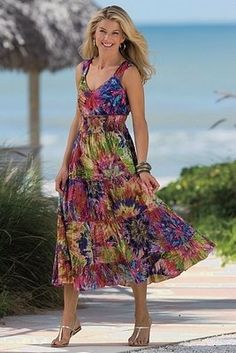 Pretty sundress - Fashion tips for Women Over 50. (as for me...I'd wear this in a younger decade, too!) Dresses Women Over 50, Easter Dresses For Toddlers, Gaun Fashion, Womens Fashion Casual Summer, 50 Style, Tips For Women, Over 50 Womens Fashion, Women Over 50