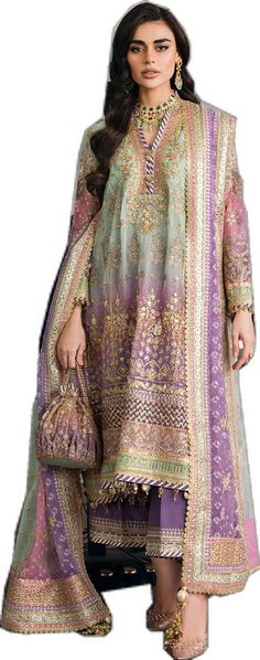 Bollywood Style Embellished Lawn Suit For Festive Occasions, Gold Anarkali Lawn Suit With Intricate Embroidery, Embellished Lawn Suit For Eid, Embellished Lawn Suit For Eid Festivities, Festive Embellished Lawn Suit For Eid, Eid Anarkali Embellished Lawn Suit, Eid Embellished Anarkali Lawn Suit, Gold Georgette Salwar Kameez For Reception, Eid Embellished Semi-stitched Lawn Suit