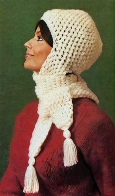 Crochet this fashionable cap with our vintage pattern! The Choker'd Scarf Cap was a trendsetter in the 50's, and is just as stylish now! Mary Maxim Starlette Orlon was used originally, a worsted-weight yarn with 280 yds per skein. Please note that yardage may have changed. Choose from our amazing selection of worsted-weight yarns! You'll also need a crochet hook size U.S. K-10.5 (6.5 mm). This is a downloadable (nonpaper) pattern. For questions about yarn requirements, please contact us. After y Retro Winter Hat One Size, Retro Winter Beanie Hat, Retro Winter Hat, Vintage Hand-knitted Crochet Winter Hat, Vintage Hand Knitted Crochet Hat For Winter, Vintage One Size Winter Hat, Vintage Winter Hat, One Size, Vintage One-size Winter Hat, Vintage Fall Hats