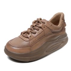 Lasaky - Genuine Leather Comfortable Thick-Soled Round Toe Sports Casual Shoes with Lace-Up, Lightweight Rocking Sneakers Casual Summer Sandals, Zapatos Mary Jane, Chic Sneakers, Dad Shoes, Casual Flat Shoes, Wedding Sandals, Casual Sport Shoes, Shoe Size Conversion, Casual Lace