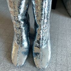 Silver Sparkle Never Worn Size 6.5 Kendall And Kylie 4" Heeled Ankle Boots. So Chic. So Cute. Put Pizazz In Your Outfit Fall Party Boots With 4-inch Heel, High Ankle Heels For Spring Party, Round Toe Boots For Evening Parties, Evening Boots With Round Toe For Party Season, Evening Round Toe Boots For Party Season, Spring Party Boots With Closed Toe, Spring Party Ankle-high Heeled Boots, Party Heeled Boots With Ankle Strap For Spring, Summer Party High Ankle Heeled Boots