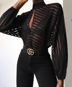 Minimalism Fashion, Mesh Blouse, Looks Black, Chic Me, Trend Fashion, Striped Blouse, Join Us