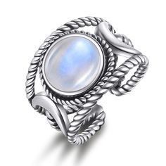 PRICES MAY VARY. Meticulously crafted in 925 sterling silver for enduring quality. Adjustable from size 7 to 9, offering a comfortable fit for everyone. The center boasts a round moonstone, symbolizing intuition and feminine energy. Intricately designed with a triple moon symbol, signifying the three stages of the lunar cycle and the divine feminine. A piece that seamlessly blends spiritual style with timeless elegance, making it perfect for daily, birthday, festivals. Embrace the ethereal beaut Triple Moon Symbol, Spiritual Style, Ethereal Jewelry, Moon Symbol, Moon Symbols, Moonstone Ring Sterling Silver, Lunar Cycle, Braided Ring, Triple Moon