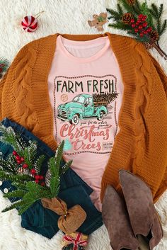 Pink Christmas Trees Truck Graphic Print Short Sleeve T Shirt Casual T-shirt For Fall Holiday, Casual Fall Holiday T-shirt, Cotton T-shirt For Fall Holiday, Holiday Letter Print T-shirt For Fall, Graphic Print Tops For Fall Holiday Season, Graphic Print Tops For Fall Holiday, Graphic Print Tops For Holiday In Fall, Holiday Winter Graphic Tee, T Shirt Size Chart