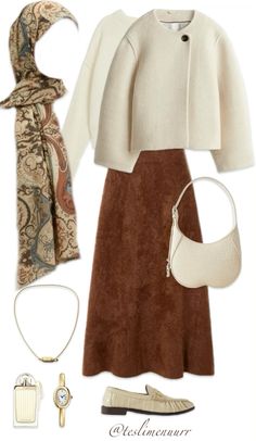 Modest Hijabi Winter Outfits, Elegant Outfit Hijab, Hijab Fashion Inspiration Winter, Winter Modest Outfits, Modest Wardrobe, Outfits Skirt