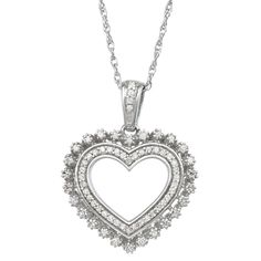 Classic Diamond Heart Pendant Necklace For Anniversary, Classic Open Heart Diamond White Jewelry, Classic Heart Pendant Necklace With Diamond Accents, Valentine's Day Necklace With Diamond Accents In Round Pendant, Valentine's Day Round Pendant Necklace With Diamond Accents, Classic Diamond Necklace With Heart Charm For Valentine's Day, Classic Diamond White Open Heart Jewelry, Valentine's Day Diamond Pendant Necklace For Anniversary, Classic Necklace With Diamond Accents For Anniversary