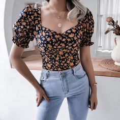 F00089079-105 Printed Chiffon Tops, Chiffon Crop Top, Floral Chiffon Blouse, Chiffon Blouses, Party Blouse, Pattern Dress Women, Chiffon Floral, Summer Blouses, Floral Chiffon