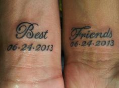 two people with matching tattoos on their feet, one saying best friends and the other saying best