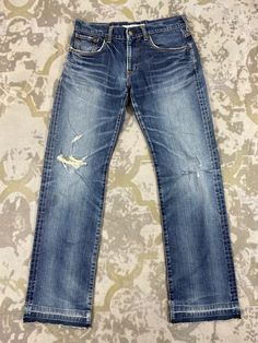 32x31 Distressed Blue Vintage Edwin Jeans Denim- JN3720 Size: 32  Actual measurement (inches): Waist - 32 Front Rise - 10  Hips - 42 Thigh - 12 Knee - 8.5 Leg Opening - 16 Inseam - 31 Outseam - 40.5 Material : Cotton    #JN3720 Edwin Jeans, Jean Vintage, Grunge Vintage, Faded Denim, Grunge Style, Blue Vintage, Jeans Denim, Vintage Denim, Distressed Denim