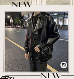 Men Fashion Vintage Solid Color Long Sleeve Lapel Zipper Pu Jacket Men Fashion Vintage, Skateboard Fashion, Short Leather Jacket, Pu Jacket, Military Outfit, Boys Jacket, Mens Spring, Fashion Vintage, Leather Jacket Men