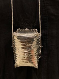 Sterling silver purse from Chiang Mai, Thailand. Silver Bucket Evening Bag, Silver Formal Bucket Evening Bag, High-end Silver Bag With Silver-tone Hardware, High-end Silver Bags With Silver-tone Hardware, High-end Silver Evening Bag, High-end Silver Formal Bag, Luxury Metallic Silver Bag For Formal Occasions, Luxury Metallic Silver Rectangular Bag, Luxury Bucket-shaped Evening Bag For Formal Occasions