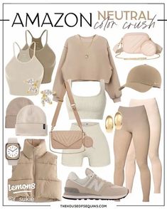 my wishlist Neutral Color Gym Outfit, Sporty Athleisure Outfits, Mom Athleisure Style Fall, Beige Athleisure Outfit, Athleisure Street Style Summer, Shein Workout Outfits, Classy Neutral Outfits, Amazon Spring Fashion 2024, Chic Athleisure Outfits Summer