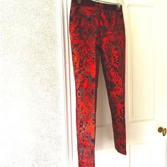 Brocade Straight Leg Pants With Zipper At Front Missing Fabric And Size Tag Size Estimated. Check Measurements Excellent W Brocade Pants, Matthew Williamson, Pants Color, Straight Leg Pants, Size Tag, Pink Red, Leg Pants, Pant Jumpsuit, Straight Leg