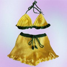 Yellow lemon inspired set✨️ Bralette is sized A cup Shorts are med-large dm me to buy separately . dm me for measurements. handmade with love from a catfriendly home ❣️ *handwash in cold water and air dry for best results* Lemon Crochet, Crochet Set, Dm Me, Air Dry, Bralette, Cold Water, Lemon, Dress Outfits, Womens Dresses