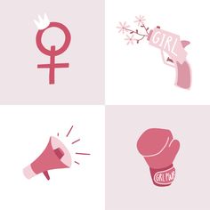 four different types of women's accessories on pink and white paper with the word girl written