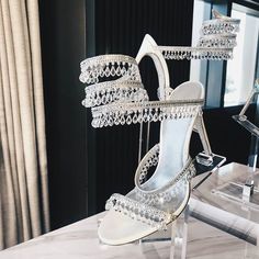 Handcrafted US sizing. Fits true to size. Heel Height: 4.72" / 120 mm approx Product measurements were taken using size 8. Please note that measurements may vary by size. Wedding Sandals Heels, Princess Heels, Luxury Sandals, Sandals Wedding, Sandals Woman, Cut Clothes, Crystal Heels, Womens Gladiator Sandals, Crystal Sandals