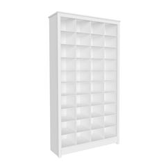 The Prepac white tall storage cabinet is a versatile addition to your entryway or mudroom. Measuring 13 in. D x 39.5 in. W x 72.5 in. H, this wooden shoe organizer strategically utilizes your space without overly occupying it. It features 40 spacious shoe shelves, integrated as cubbies. Each storage cube on this shoe shelf can fit shoes up to a men's size 13 this shoe storage cabinet collaborates sophistication with massive capacity to assist in organizing your entryway or closet effortlessly. A Wooden Shoe Storage, Tall Storage Cabinet, White Storage Cabinets, Entryway Cabinet, Shoe Rack Closet, Wooden Storage Cabinet, Storage Cube, Shoe Shelves, Wooden Shoe