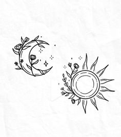 two sun and moon drawings on paper with one drawn in black ink, the other drawn in