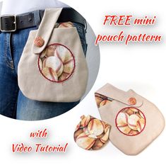 a woman's purse with two baseballs on it and the words free mini pouch pattern