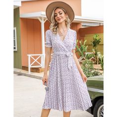 Step into summer with elegance in the WhizMax Women's Floral Wrap V-Neck Midi Dress. This charming dress is perfect for a variety of occasions, from beach outings to weddings, ensuring you look stylish wherever you go.

- Material: Soft, breathable fabric ideal for warm weather
- Features: Wrap V-neck, pleated details, short puff sleeves, elastic high waist, A-line silhouette, elegant hem, and includes a belt
- Color: Purple
- Size: 2XL
- Gender: Female

Designed with a flowy A-line cut and shor Pleated Dress Short, A Line Midi Dress, Ruffle Long Dress, Ruffle Summer Dress, Maternity Dresses Summer, Breastfeeding Dress, Red Summer Dresses, Purple L, Sundress Dress