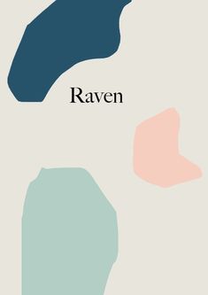 the cover of raven, with three different shapes in blue and pink on white background