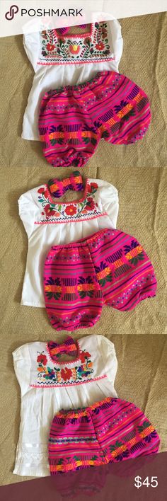 Cute! Mexican outfit size 1 and 2 years old So cute Mexican outfit INCLUDES: head bow - embroidered blouse and diaper cover  NEW- NO TAGS - HANDMADE  Each blouse has unique embroidery  Diaper cover is same color on all outfits  Size 1 Year old : for baby 12-18 Months  Blouse length:15”  Size 2 year old : for 24-30 Months  Blouse length: 16” MEXICANA Matching Sets Cotton Beach Sets With Floral Embroidery, Beach Sets With Floral Embroidery In Cotton, White Floral Embroidery Sets For Vacation, Beach Embroidered Cotton Set, Casual Embroidered Sets For Vacation, Cute Embroidered Cotton Sets, Embroidered Beach Sets For Spring, Summer Embroidered Short Sleeve Sets, Embroidered Short Sleeve Summer Sets