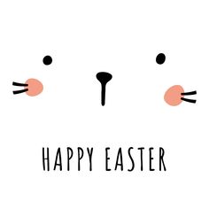 the words happy easter written in black on a white background with an image of a cat's face