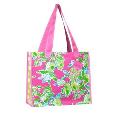 Lilly Pulitzer Market Bag - Pink Lemonade Green Rectangular Bags For Spring, Green Rectangular Bag For Spring, Green Rectangular Spring Bags, Spring Green Tote Bags, Green Shoulder Bag For Spring Shopping, Cute Spring Shoulder Bag For Shopping, Green Casual Gift Bag, Casual Pink Shoulder Bag As Gift, Casual Pink Shoulder Bag For Gift