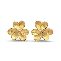 The Eleganza Diamond Flower earrings are crafted in polished and raw 14K or 18k gold with a delicate ribbed decoration that makes it unique and special. 14K or 18k gold 22 mm diameter natural diamonds 0.13ct, color G, VS designed and crafted in Italy