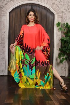 Beach Wear Silk Kaftan Cover up Womens Swimwear Kaftans Top | Etsy Vibrant Kaftan For Vacation, Beachwear Kaftan With Vibrant Print And Kimono Sleeves, Vibrant Print Kaftan With Kimono Sleeves For Beach, Floor-length Silk Kaftan For Summer, Summer Silk Floor-length Kaftan, Red Printed Beachwear Kaftan, Red Printed Kaftan For Beachwear, Green Silk Kaftan For The Beach, Red Silk Kaftan For Vacation