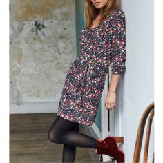 Questions? Leave A Comment Below! P Camille Rowe Style, Estelle Dress, Fall Floral Dress, Camille Rowe, Wooden Flowers, Top Models, Style Crush, Urban Outfits, Black Tights