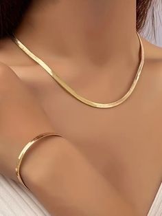 2-Piece Set Sexy And Simple 18K Gold Plated Flat Snake Chain Necklace And Bracelet Set For Women Stainless Steel Suitable For Daily Wear Gold,Silver Elegant,Fashionable   Stainless Steel     Women Fashion Jewelry, size features are:Bust: ,Length: ,Sleeve Length: Gold Snake Necklace, Flat Snake Chain, Jewerly Set, Open Cuff Bracelet, Necklace And Bracelet Set, Snake Chain Necklace, Fake Piercing, Letter Pendant Necklace, Metal Hair Clips