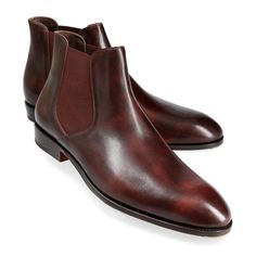 CHELSEA BOOTS IN BURGUNDY MUSEUM Formal Boots With Heel Pull Tab And Plain Toe, Formal Boots With Heel Pull Tab And Round Toe, Formal Round Toe Boots With Heel Pull Tab, Calf Leather Almond Toe Boots For Galas, Almond Toe Calf Leather Boots For Galas, Calf Leather Snip Toe Boots For Galas, Goodyear Welted Calf Leather Ankle Boots, Formal Waterproof Ankle Boots With Leather Sole, Chelsea Ankle Boots With Rubber Sole For Galas