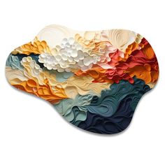 an abstractly designed plate with waves and flowers on the surface, painted in different colors