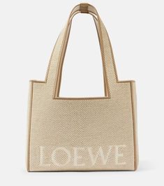 Loewe Font Medium jacquard canvas tote bag in beige - Loewe | Mytheresa Loewe Tote Bag, Loewe Tote, Wool Tote, Loewe Bag, Bags Logo, Canvas Tote Bag, Luxury Women, Womens Tote Bags, Canvas Tote