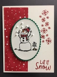 a christmas card with a snowman on it and the words, let it snow