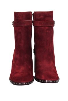 Step up your fall fashion game with these Rag & Bone rust red suede boots! The studded trim and buckle detail add a touch of edginess to this autumn gem. Perfect for adding a pop of color and style to any fall outfit! Size 8 (IT 38) Made in Italy 100% Suede upper Leather lining and sole Buckle detail Stud trim Elastic side panels Heel height 4" Shaft 6.5" Fall Suede Boots With Studs, Studded Suede Boots For Fall, Red Suede Boots, Short Suede Boots, Suede Shorts, Buy Shoes Online, Create Outfits, Red Suede, Side Panels