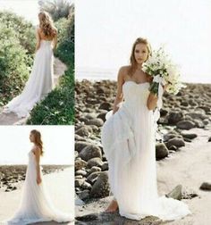 a woman in a wedding dress on the beach