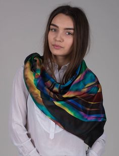 Unique scarf Abstract scarf multicolored , executed in the technique of batik-painting on natural silk This scarf can be a wonderful accessory in a women's wardrobe, a fashionable addition in a women's outfit both in a business suit and in a casual outfit. Very light, airy, soft to the touch. It is easily washed at a water temperature of no higher than 30 degrees, dried in a towel and immediately ironed from the inside out, we set the temperature of the iron as if ironing cotton. Bohemian Batik Print Silk Scarf, Bohemian Tie Dye Scarves, Bohemian Tie-dye Scarves, Artistic Silk Shawl Scarf As Gift, Multicolor Print Silk Scarf, Bohemian Silk Scarves For Gifts, Bohemian Silk Scarves As Gifts, Bohemian Style Silk Scarf For Gift, Artistic Shawl Scarf As A Gift