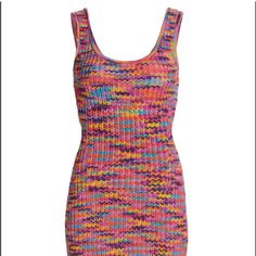 This Melange Knit Tank Dress Is Designed With An Above-The-Knee Length. Scoopneck And Back Pullover Style 100% Polyester Dry Clean Imported Pink Sleeveless Knit Mini Dress, Multicolor Ribbed Dresses For Spring, Spring Ribbed Multicolor Dress, Spring Multicolor Ribbed Dresses, Casual Multicolor Knit Mini Dress, Multicolor Sleeveless Knitted Dress, Multicolor Knitted Sleeveless Dress, Spring Multicolor Knitted Dresses, Calypso Dress